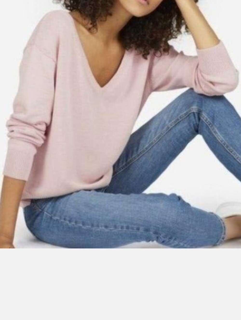 Everlane V Neck Cotton Sweater In Pink Size S